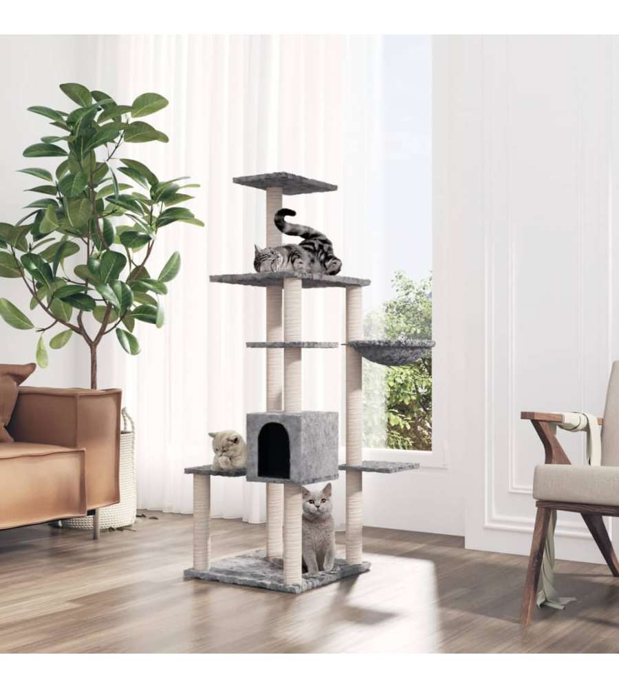 Albero per Gatti con Tiragraffi in Sisal Grigio Chiaro 142 cm