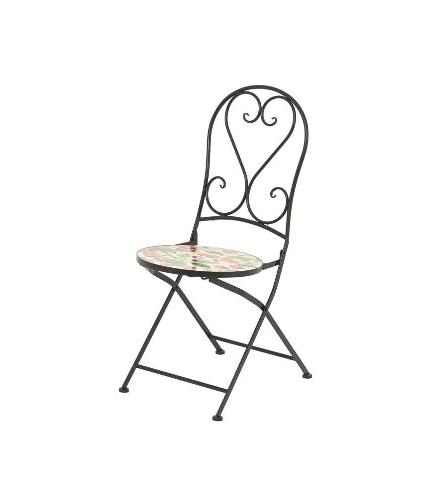 Sedia Pieghevole Monaco Effetto Mosaico Decoro Ciliegie 50x39x98 h cm