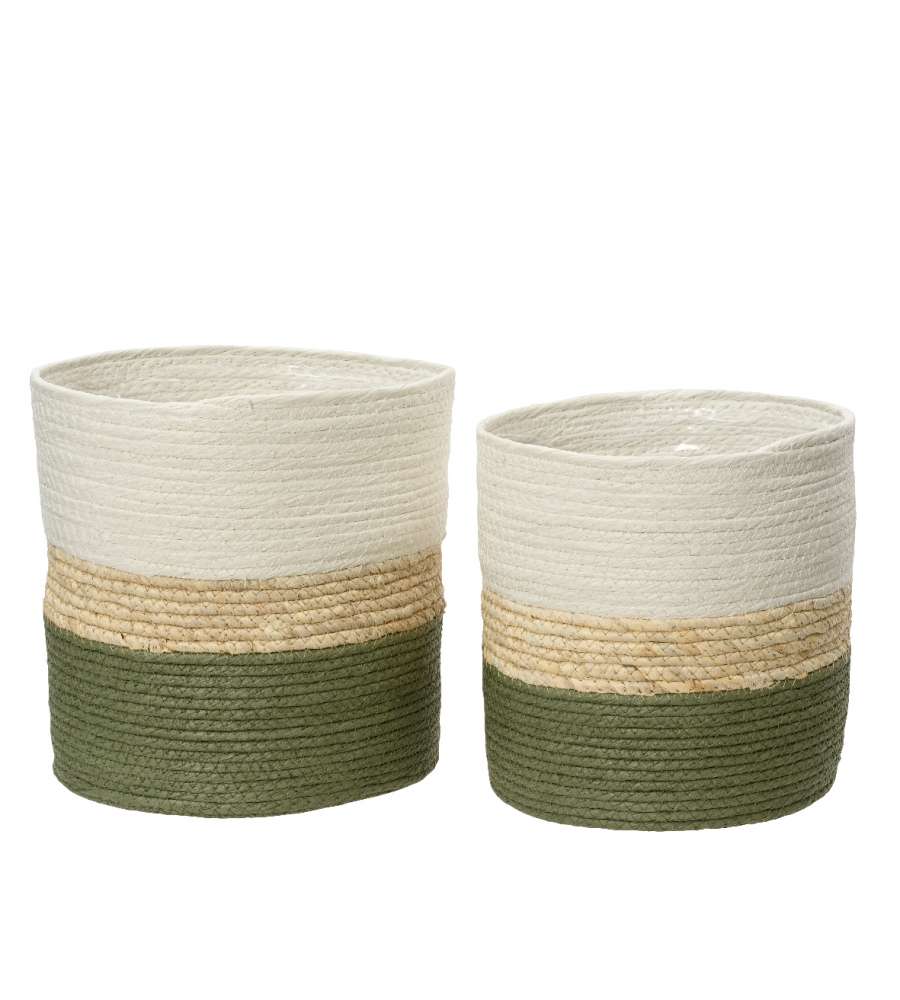 Cesta in corda a righe verdi grande