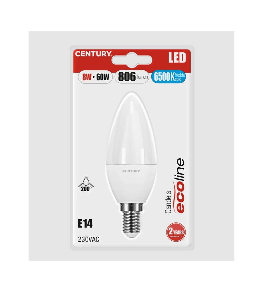 Lampadina a Candela Led Ecoline 8W 6400K