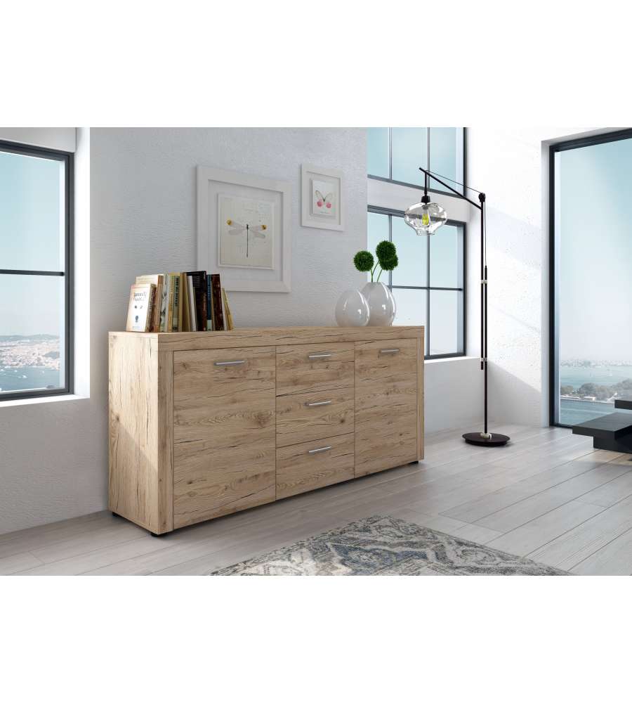 Credenza Moderna, Madia di Design, 4 ante, Legno Sherwood Oak