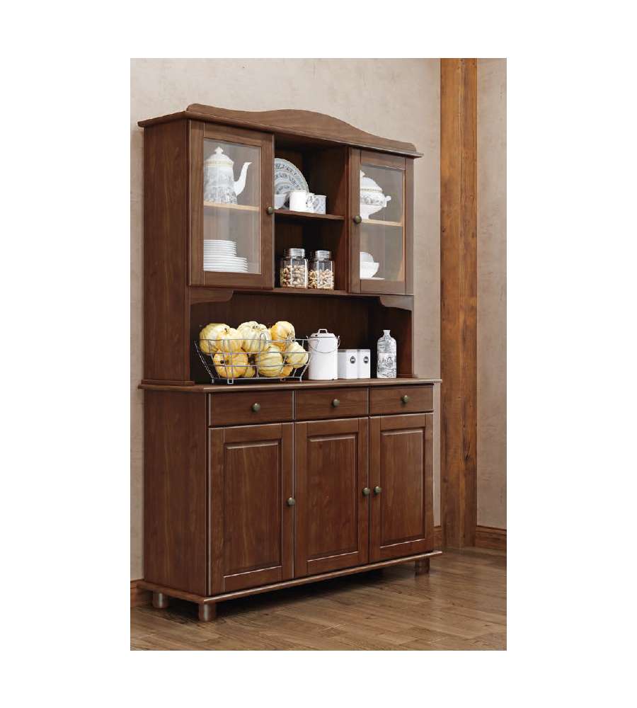 Domo Mea Credenza in Pino Massiccio Scuro - 5 Ante e 3 Cassetti