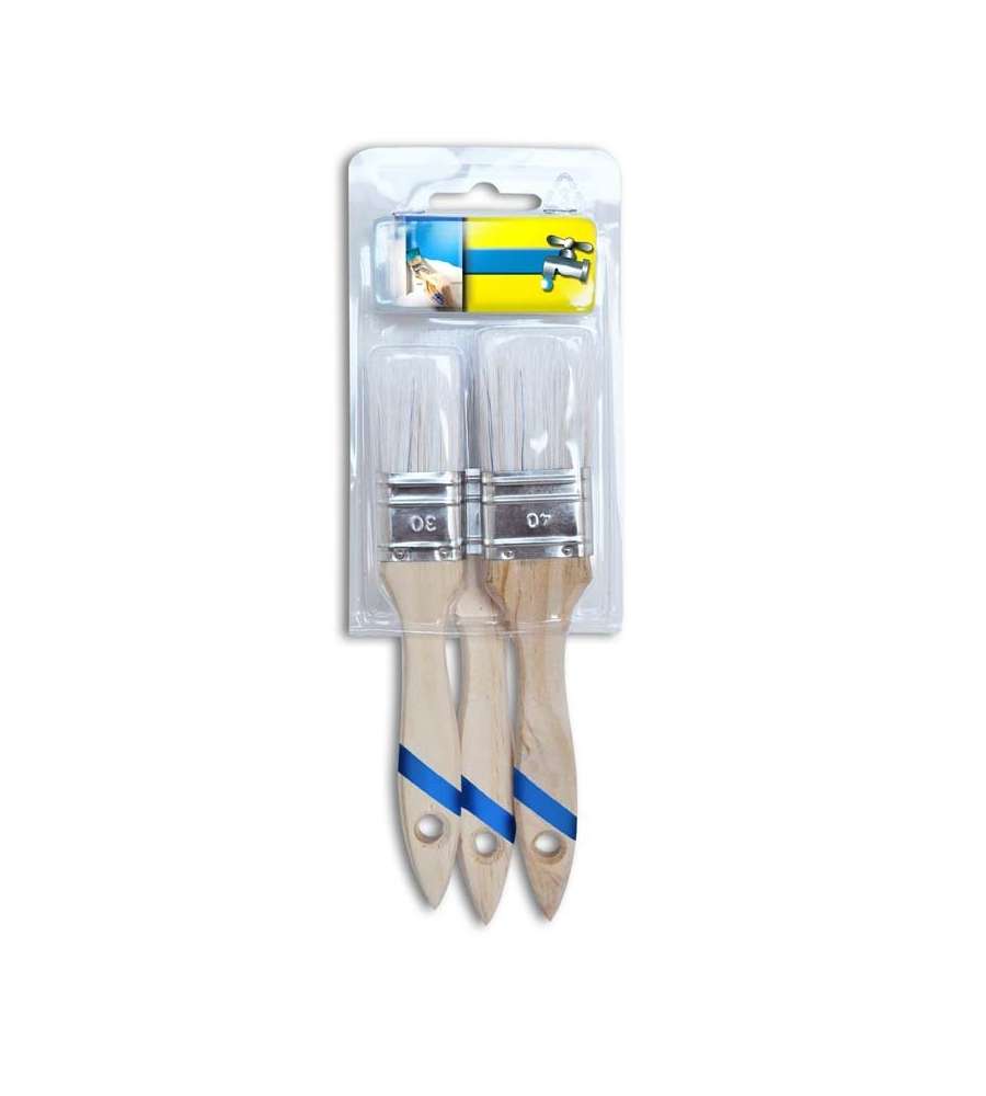 Nespoli Set 3 Pennelli per Smalto all'Acqua Misure 30-40-50 - Manico Legno Marrone e Blu