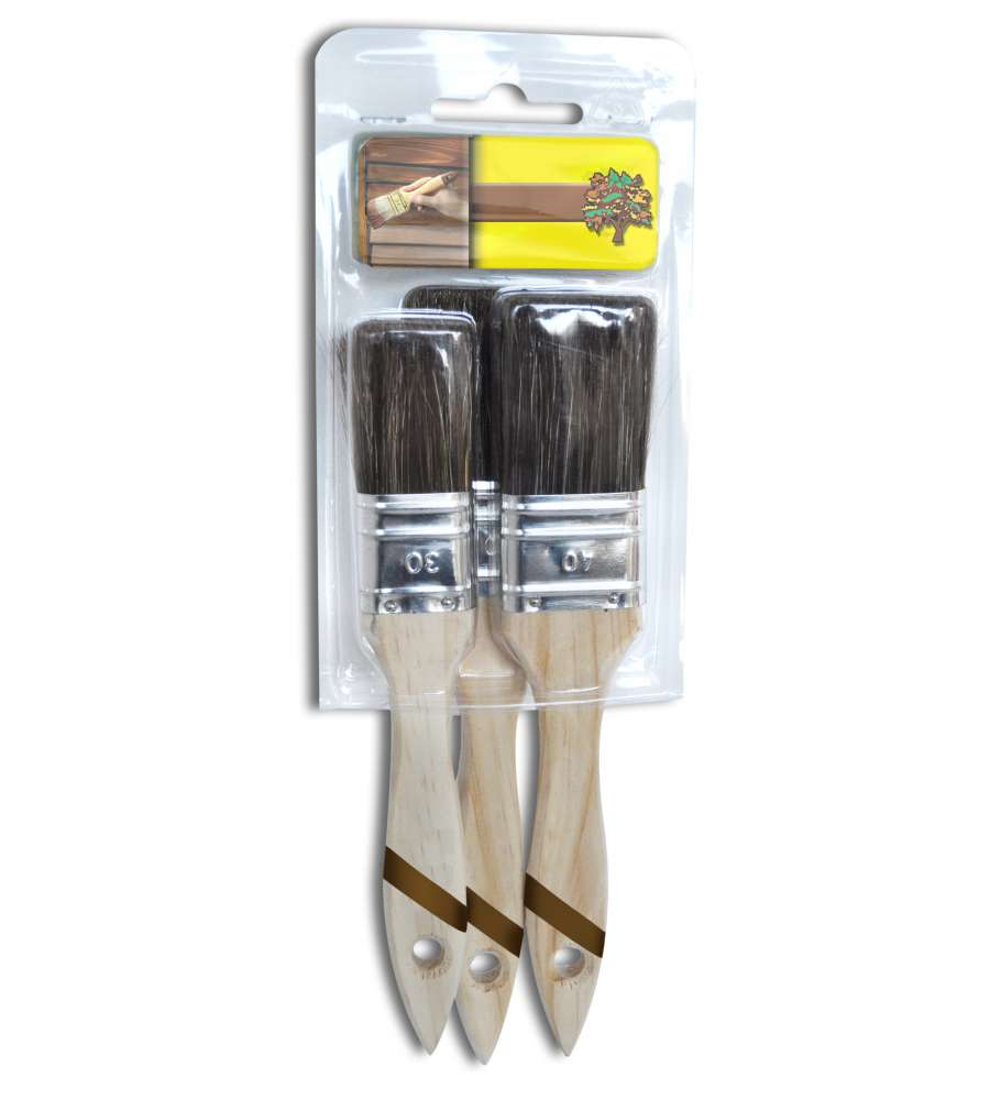 Nespoli Kit Pennelli Piatto - Set di 3 Pennelli Verniciatura Legno - Manico Plastificato Beige - Misura 14 x 28 x 2 cm