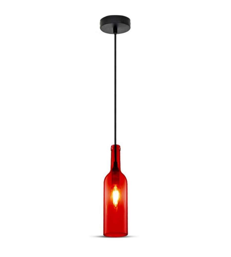 Lampadario LED a Bottiglia in Vetro con Portalampada E14 (Max 60W) Colore Rosso
