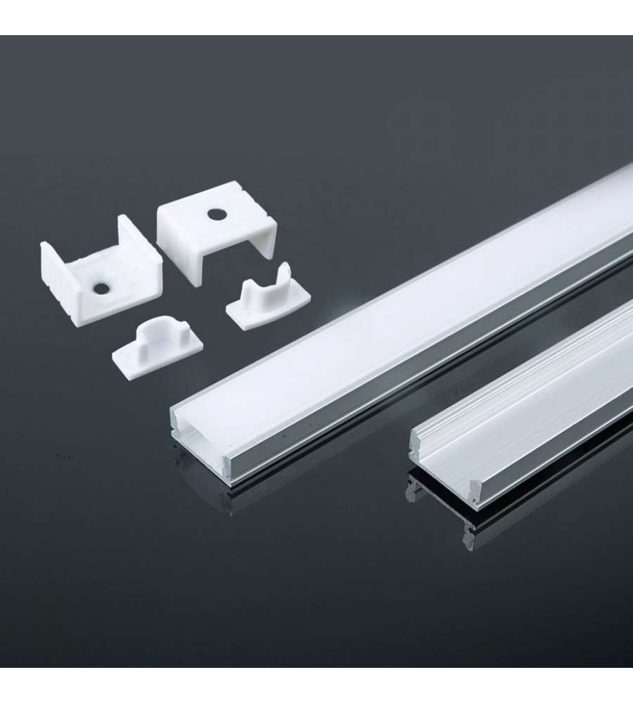 Profilo in Alluminio Colore Bianco per Strip LED (Max l: 12,4mm) 2000 x 17,4 x 7mm