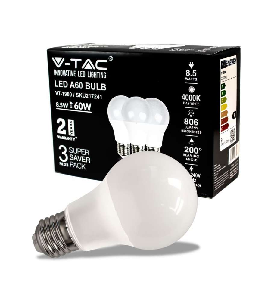 Lampadina LED E27 8.5W A60 4000K (Box 3 pezzi)