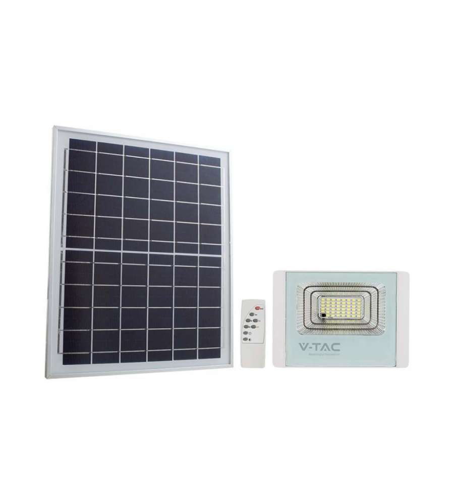 V-TAC Faro LED con Telecomando, Pannello Solare 12W, LiFePO4, Timer, Cavo 5m 6400K Bianco IP65