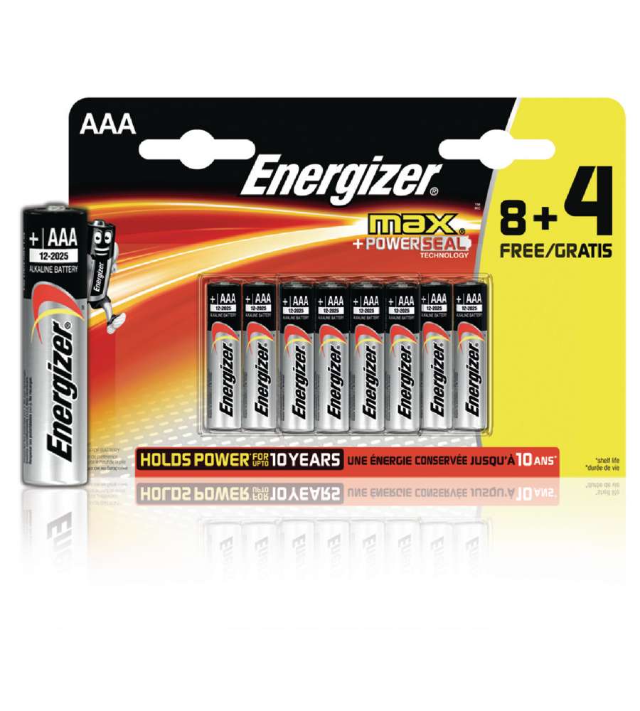 Energizer Batterie Ministilo AAA 8 + 4 Pila Mini Stilo Alcalina Lr03