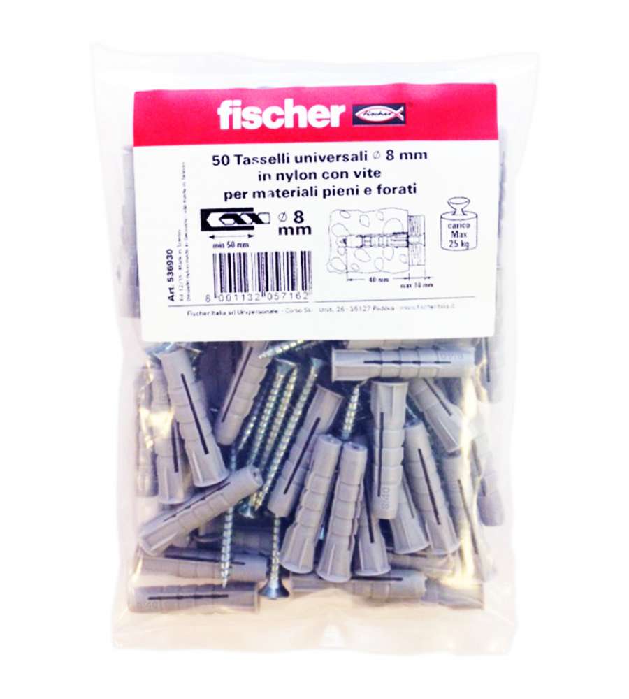 50 tasselli in nylon fischer diametro 8 con vite