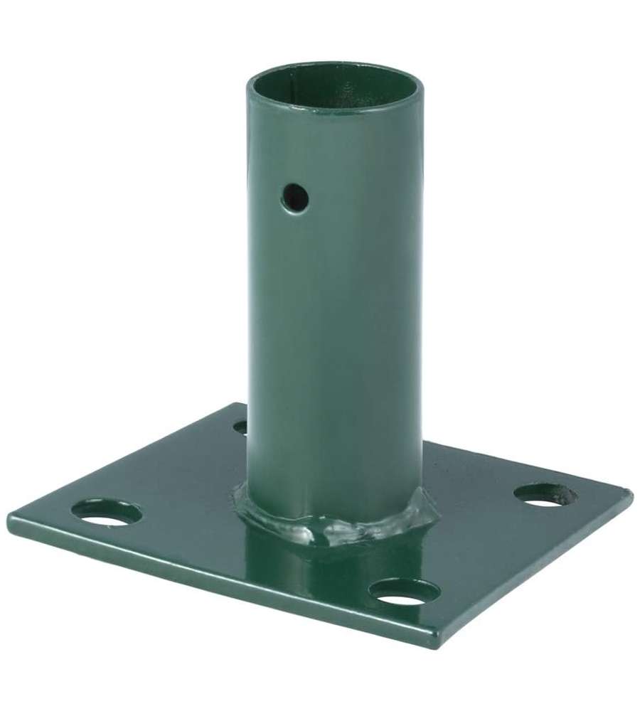 Piastra con manicotto a base quadrata in ferro verniciato verde diam. 3,4 cm