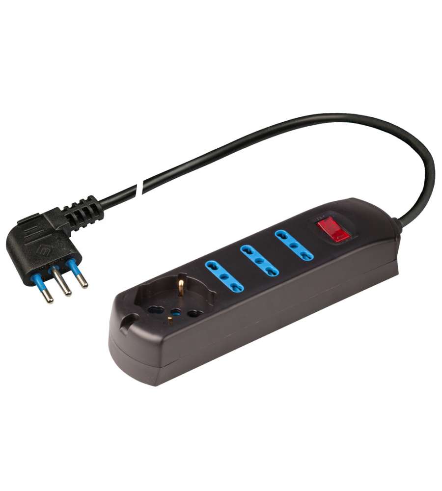 Presa multipla 250V - 3 prese grandi + 1 pluristandard - 1,5 metri Nero