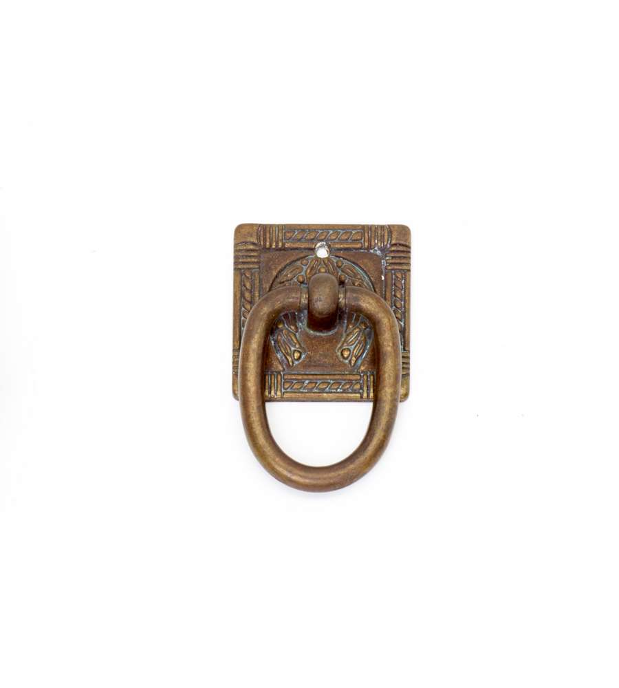Maniglia piastra quadra con anello in metallo finitura patinato antico 34 x 54 mm