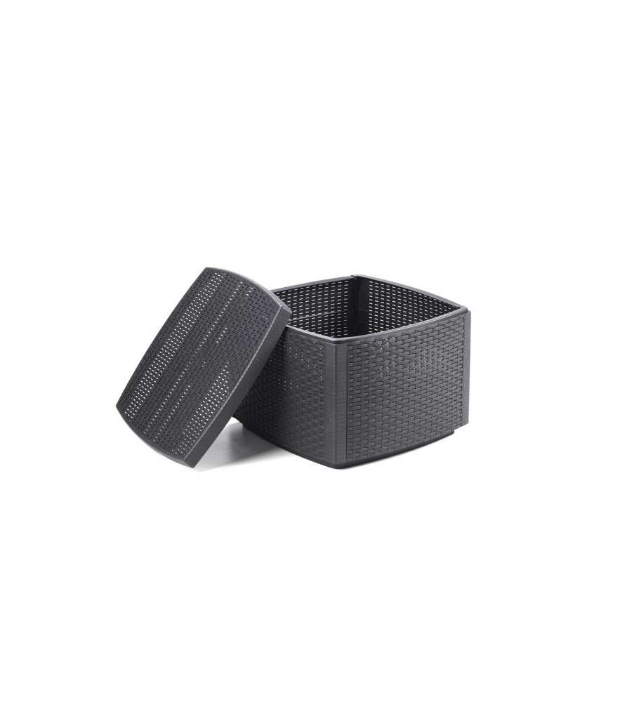 Ipae Progarden Tavolino Contenitore Giardino - Effetto Rattan Antracite - 53x53 cm