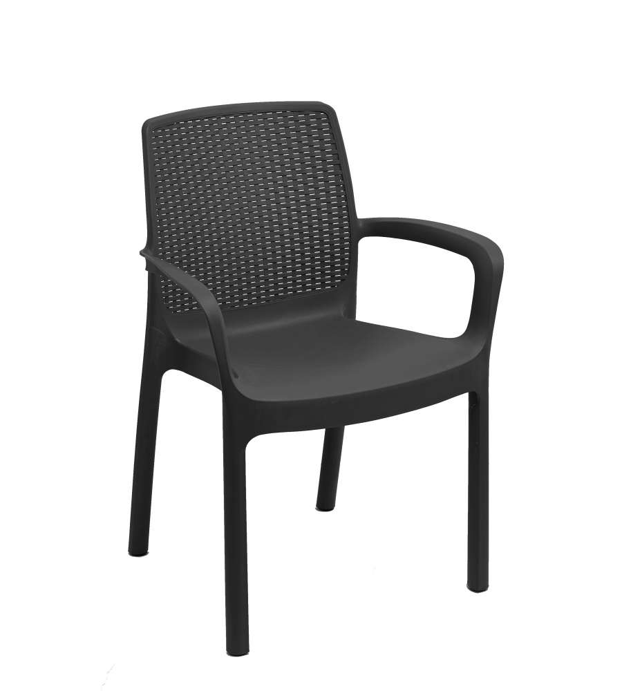 Sedia da Giardino Impilabile Effetto Rattan Antracite Regina - 61x54x82 cm - Ipae Progarden