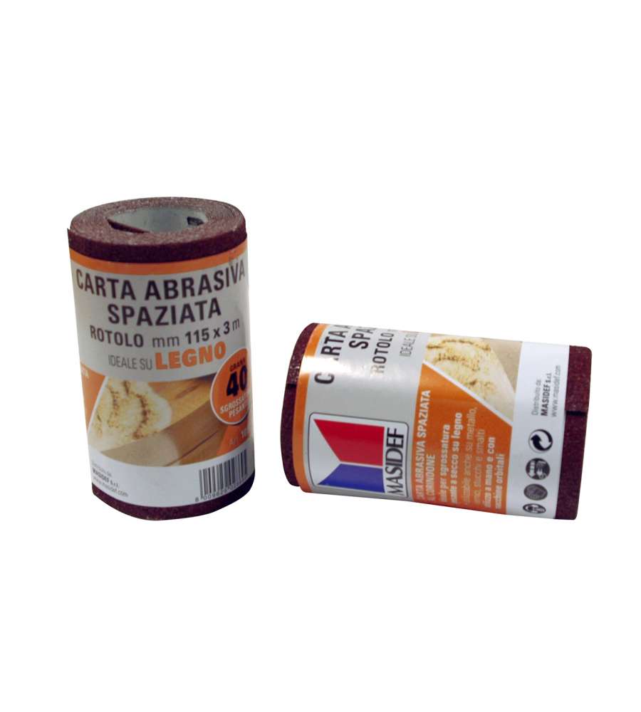 Masidef Rotolo Carta Abrasiva per Legno - Grana 180, 115mm x 3m