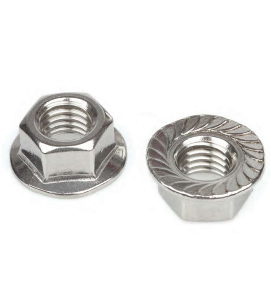 Dadi flangiati zigrinati Inox A2 - M5 - 14 pz.