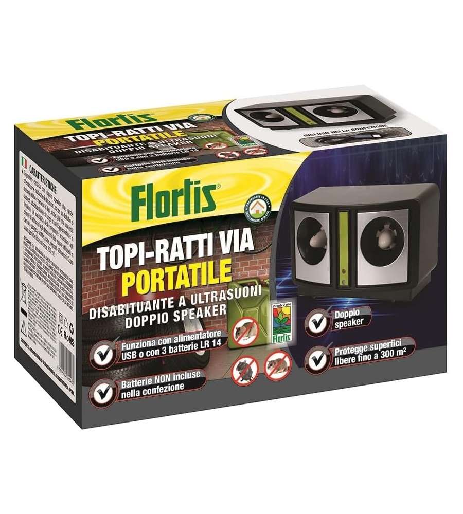 Flortis Dissuasore Ultrasuoni Portatile - Deterrente Topi e Ratti