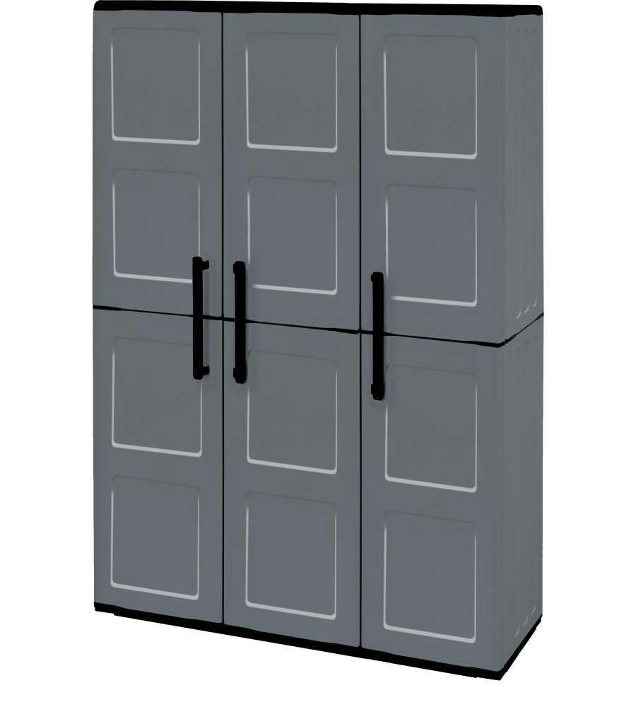 Art Plast Armadio in Resina 3 Ante Grigio 102x37x163 cm - Ripiani Regolabili - Antipioggia - Facile Assemblaggio
