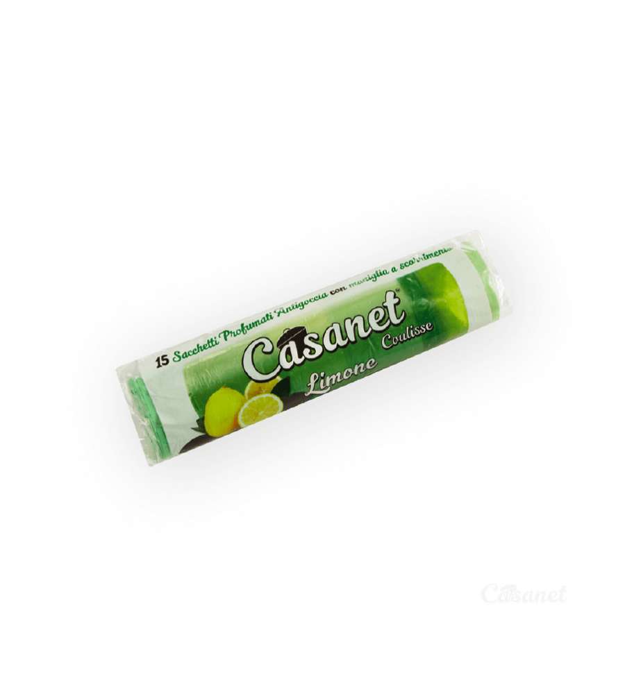 15 sacchi per la spazzatura verde con maniglia e profumo Limone 55 x 65 cm