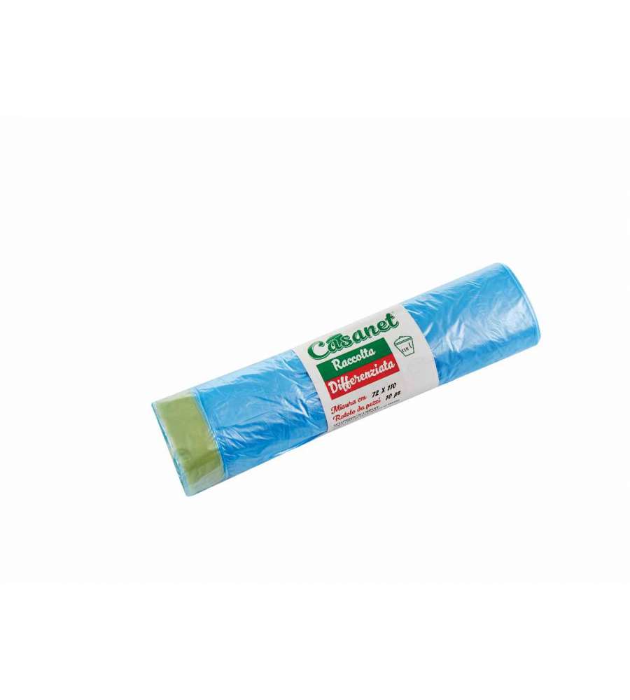 10 Sacchi per la spazzatura azzurri con maniglia 72x110 cm