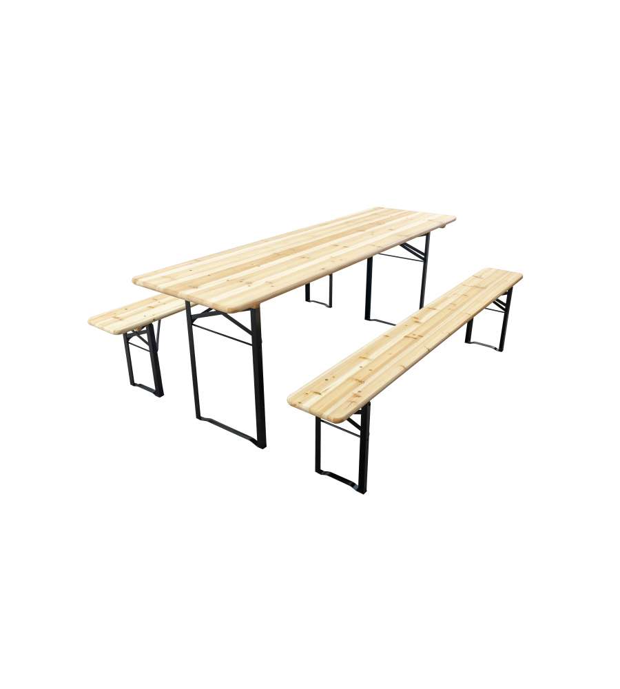Set Birreria Tavolo e Panche in Legno Naturale - 200x60 cm