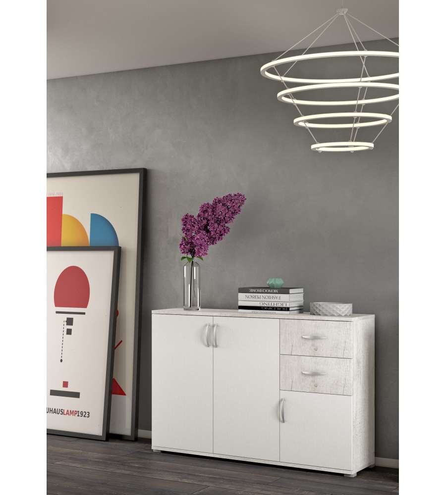 Madia Buffet Londra Bianco e Grigio Pietra 120x35x83 cm - Ideale per Ingressi