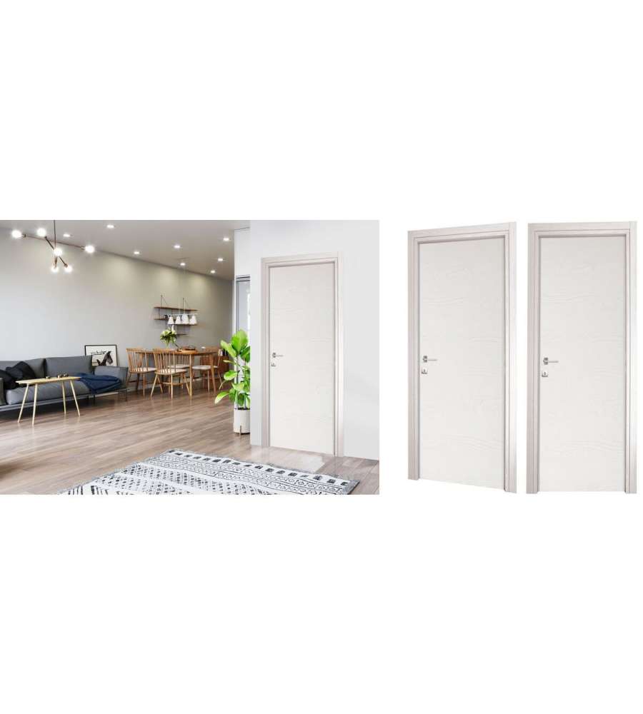 Porta Reversibile a Battente 70x210 cm - Bianco Frassino - Abete Massello