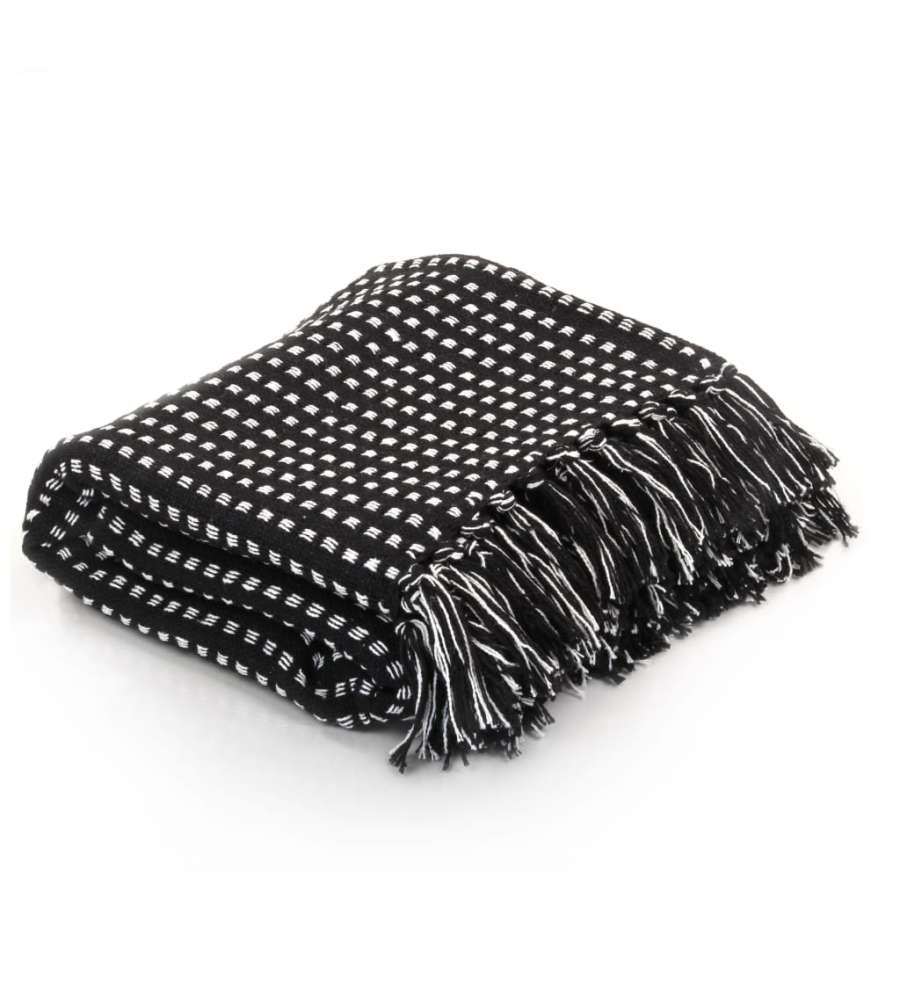 Copriletto in Cotone Motivo a Quadri 220x250 cm Nero