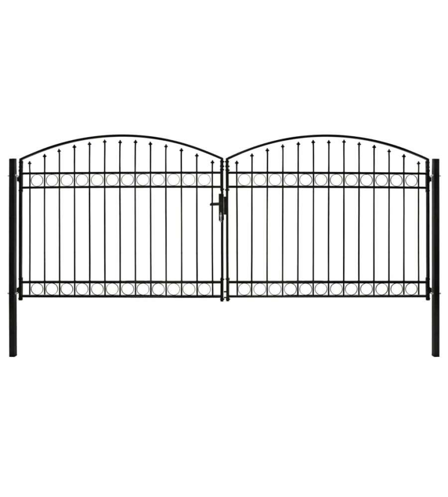 Cancello a Doppia Anta ad Arco in Acciaio 400x175cm Nero