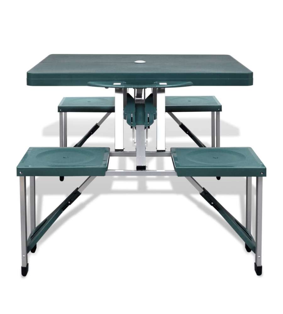 Set Tavolo da Campeggio con 4 Sedie in Alluminio Leggero Verde