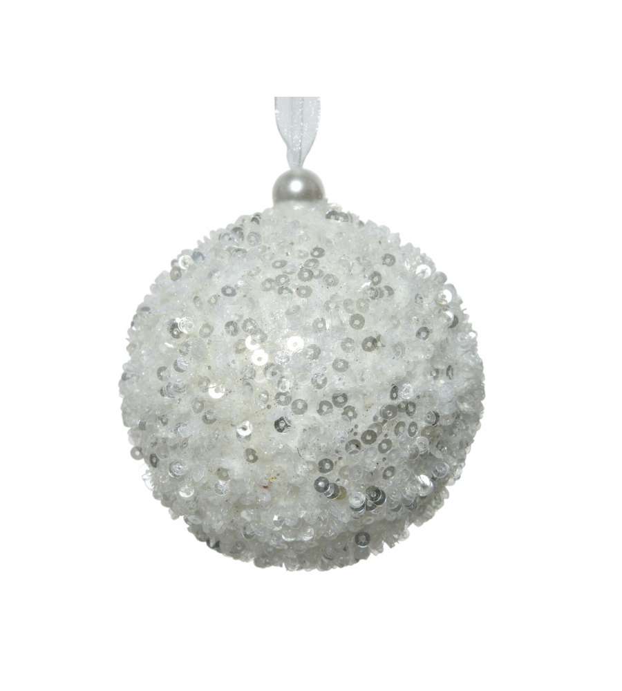 Pallina Natale Kaemingk - Bianco Neve Glitter - 8 cm