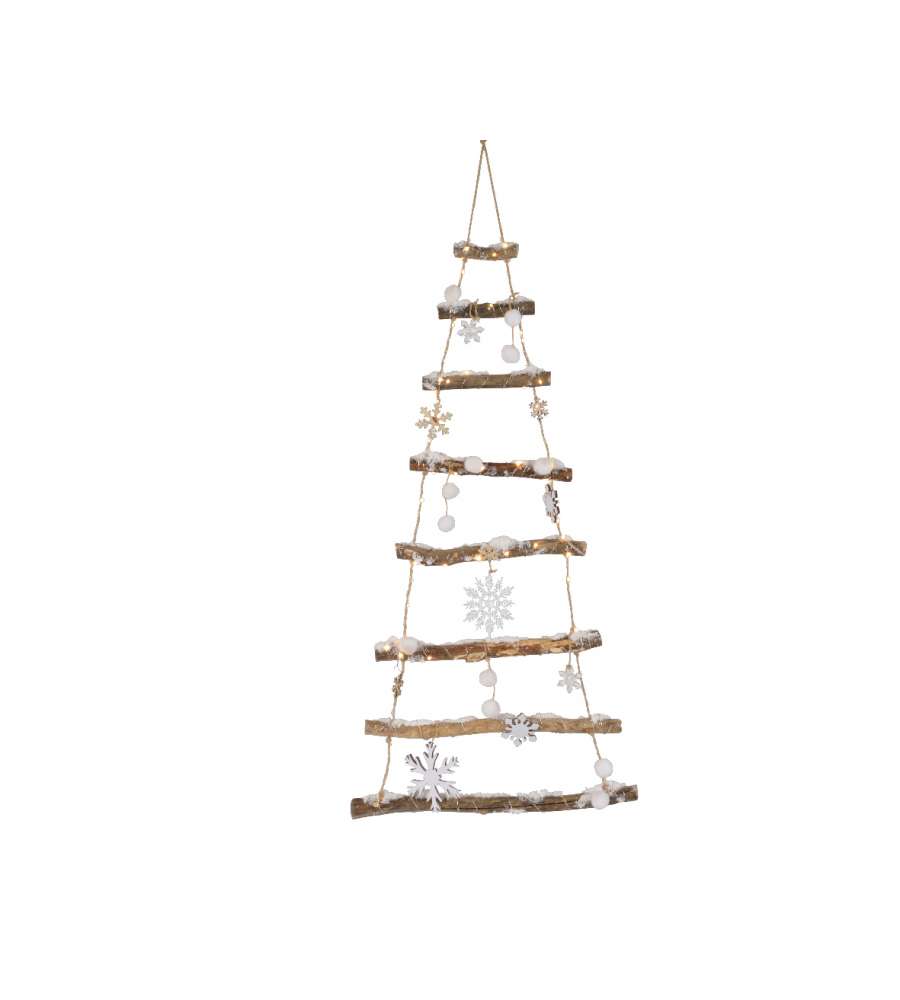 Albero in legno con decorazione e luci