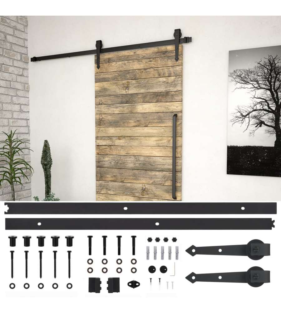 Kit di Binari per Porte Scorrevoli 200 cm Acciaio Nero