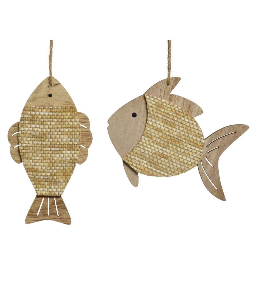 Decoro pesce in legno e iuta