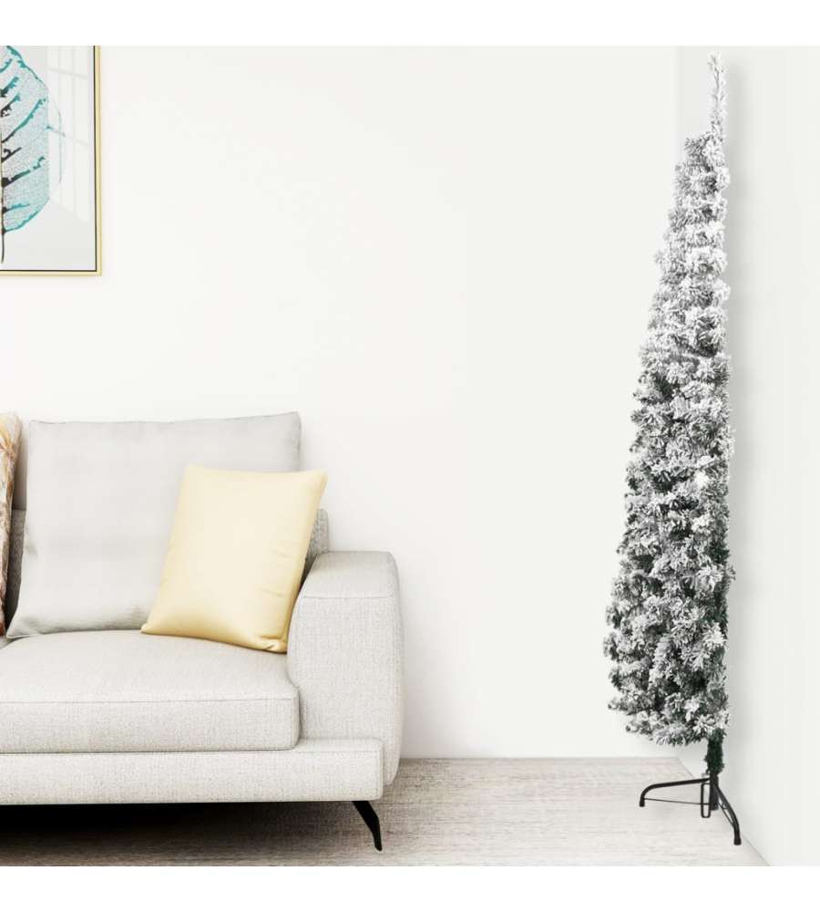 Albero Natale Artificiale Sottile a Met Neve Fioccata 240 cm