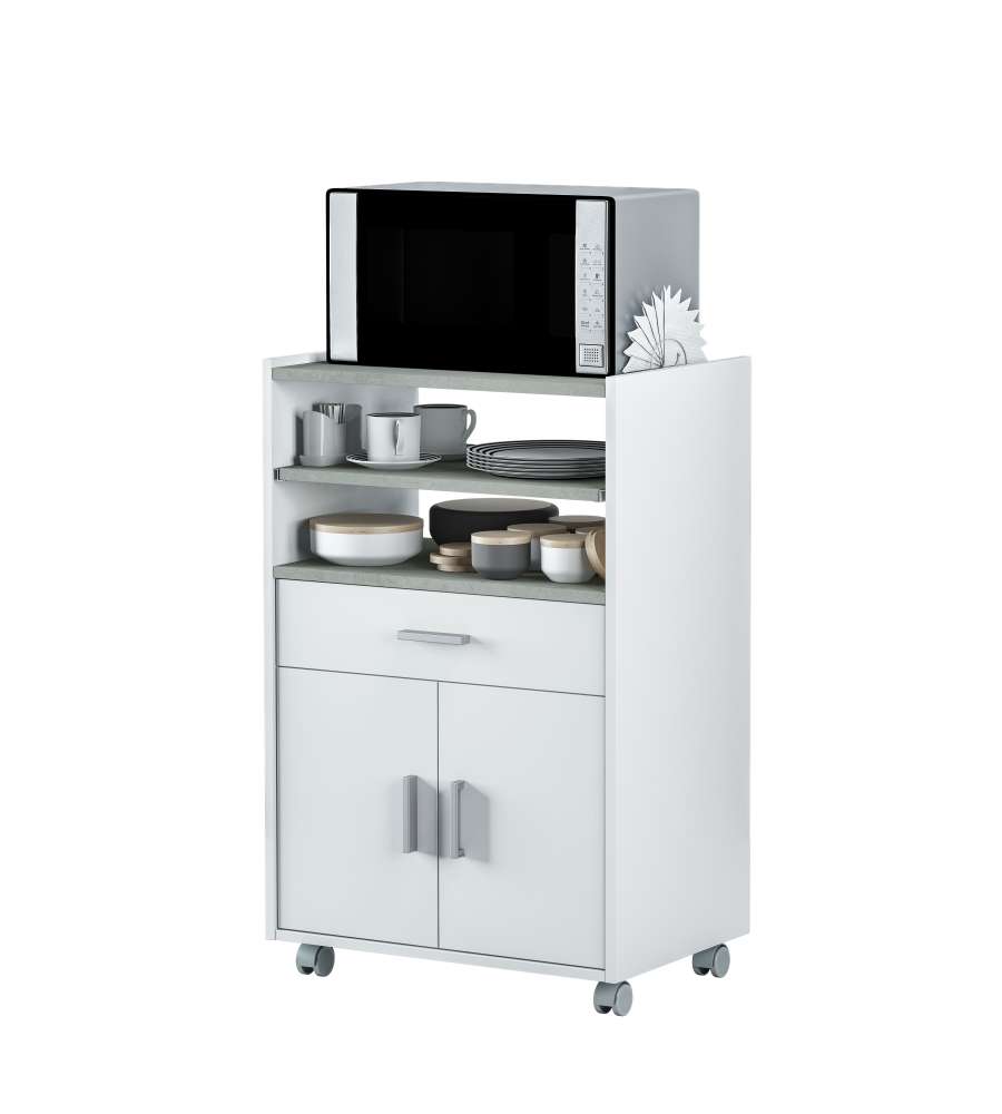 Mobiletto Microonde 92 X 59 X 40 Cm Bianco E Cemento