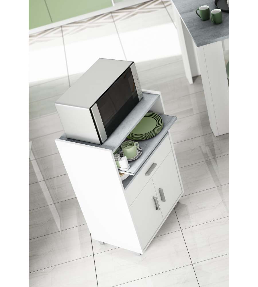 Mobiletto Microonde 92 X 59 X 40 Cm Bianco E Cemento