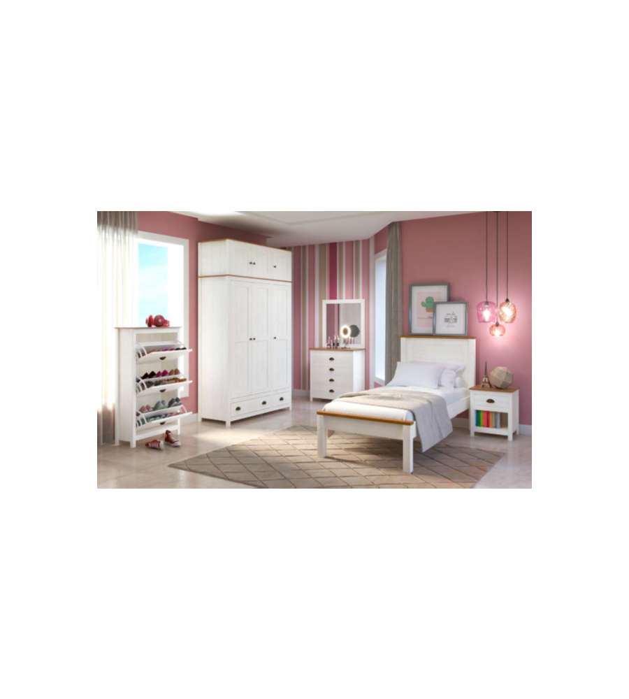 Scarpiera Topazio in Pino Massello Bianco e Noce - 70x28x122 cm