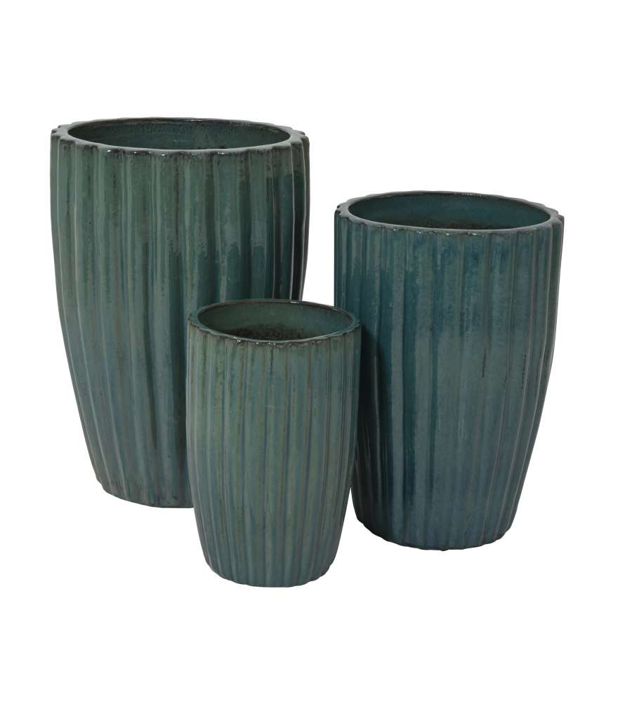 Vaso Audrey  per Piante Cilindrico Blu 38x58 cm in Terracotta Smaltata