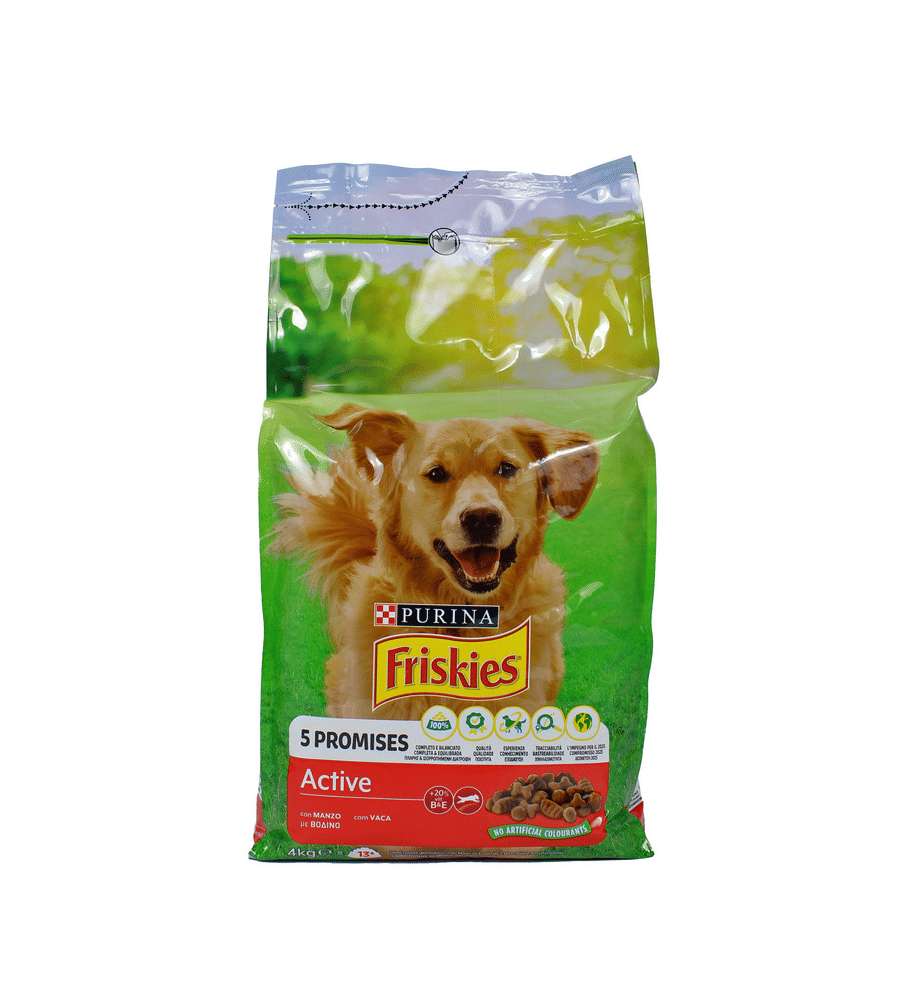Friskies Cibo Secco Cane Active 4 kg Ricco in Carni Completo Bianco