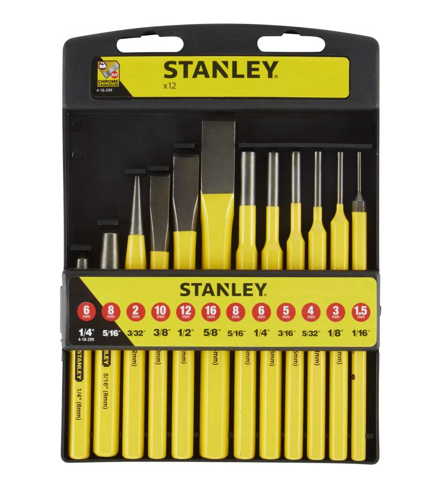 Scalpelli Cacciachiodi e Cacciaspine Per Meccanico Set di 12 Pezzi Stanley