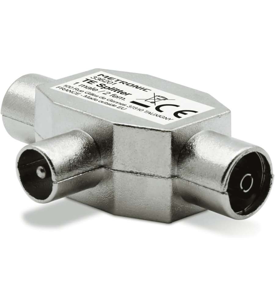 Metronic Distributore TV Splitter Coassiale a T Grigio 1 Ingresso 2 Uscite