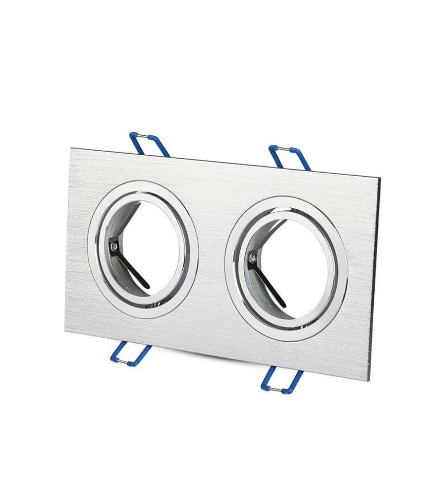 Portafaretto LED da Incasso Quadrato 2xGU10 e GU5.3 (MR16) in Alluminio Spazzolato Orientabile