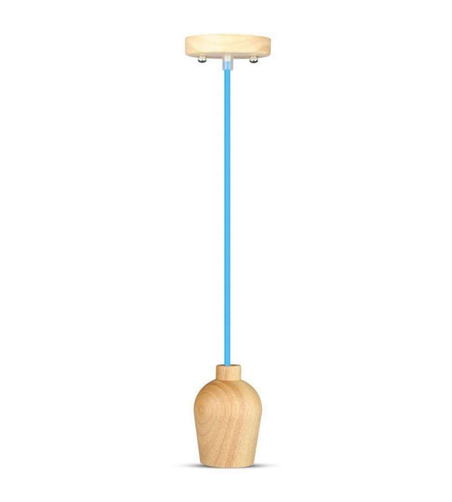 Lampadario LED in Legno con Portalampada E27 (Max 60W) con Cavo Blu