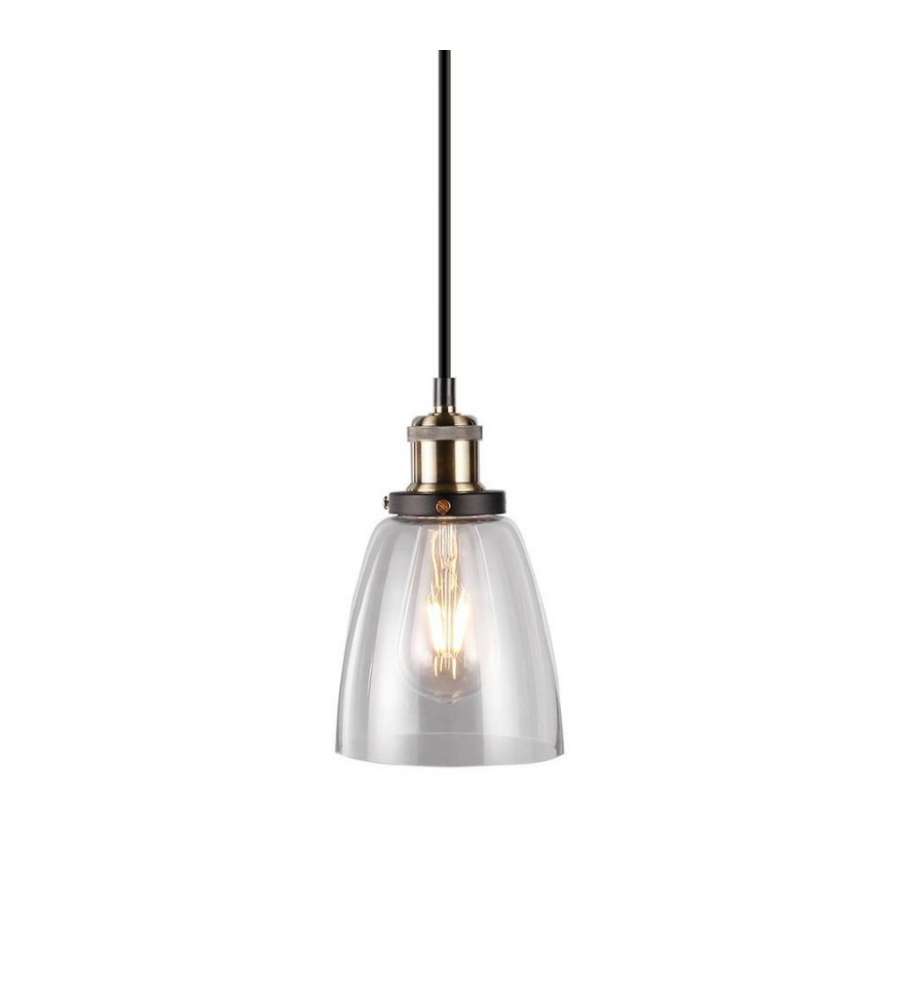 Lampadario LED Vintage in Vetro e Metallo con Portalampada E27 (Max 60W) Colore Trasparente