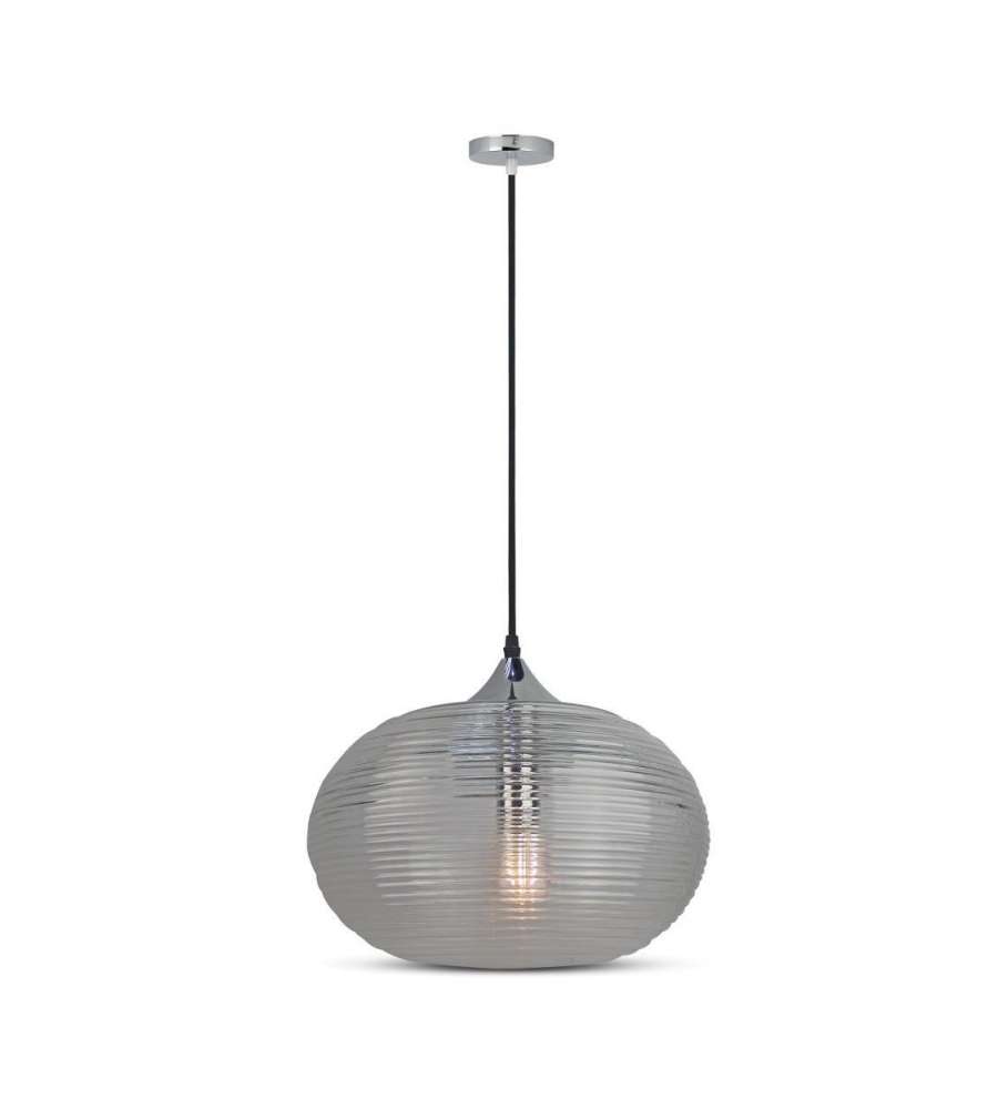Lampadario LED a Sfera in Vetro Ondulato e Metallo con Portalampada E27 (Max 60W) Colore Nero Trasparente