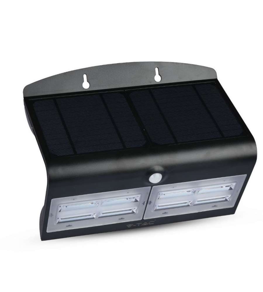 Lampada LED Solare da Muro a Batteria 6,8W 60LED con Sensore PIR Colore Nero 4000K IP65