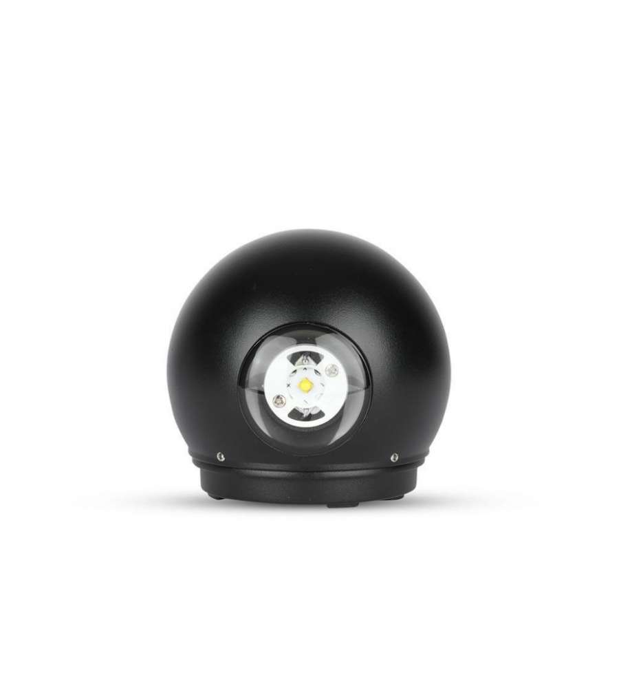 Lampada LED da Muro Sferica 6W Doppio Fascio Luminoso Colore Nero 3000K IP65
