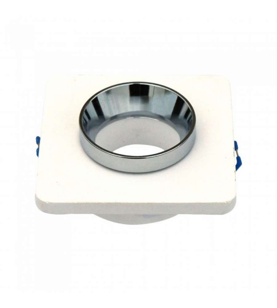 Portafaretto LED da Incasso Quadrato GU10 e GU5.3 (MR16) Corpo in Gesso Bianco con e Metallo Cromato